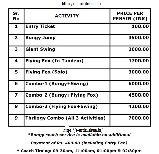 Flying Fox Price - Rate List